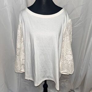 C Est.1946 Chic White Lace Long Sleeve With Flutter Trim Women's Blouse